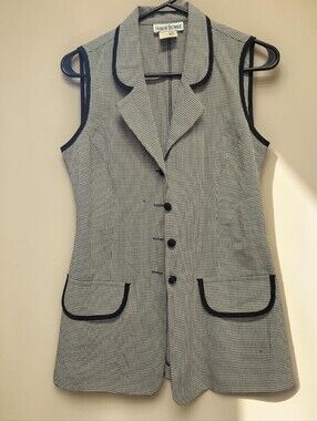 Vintage Francine Browner Houndstooth Longline Vest Made in USA Size Small